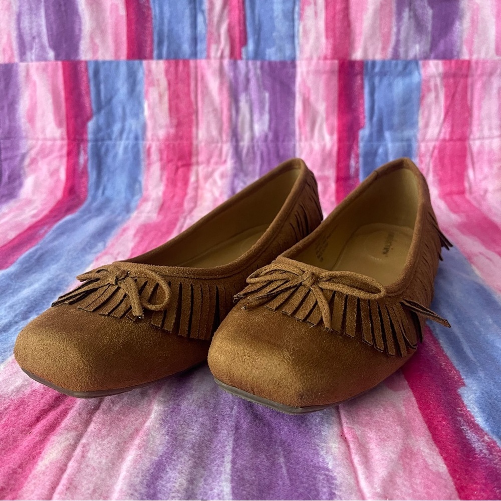 Comfortview Brown Suede Loafers with Fringe Detail size 10